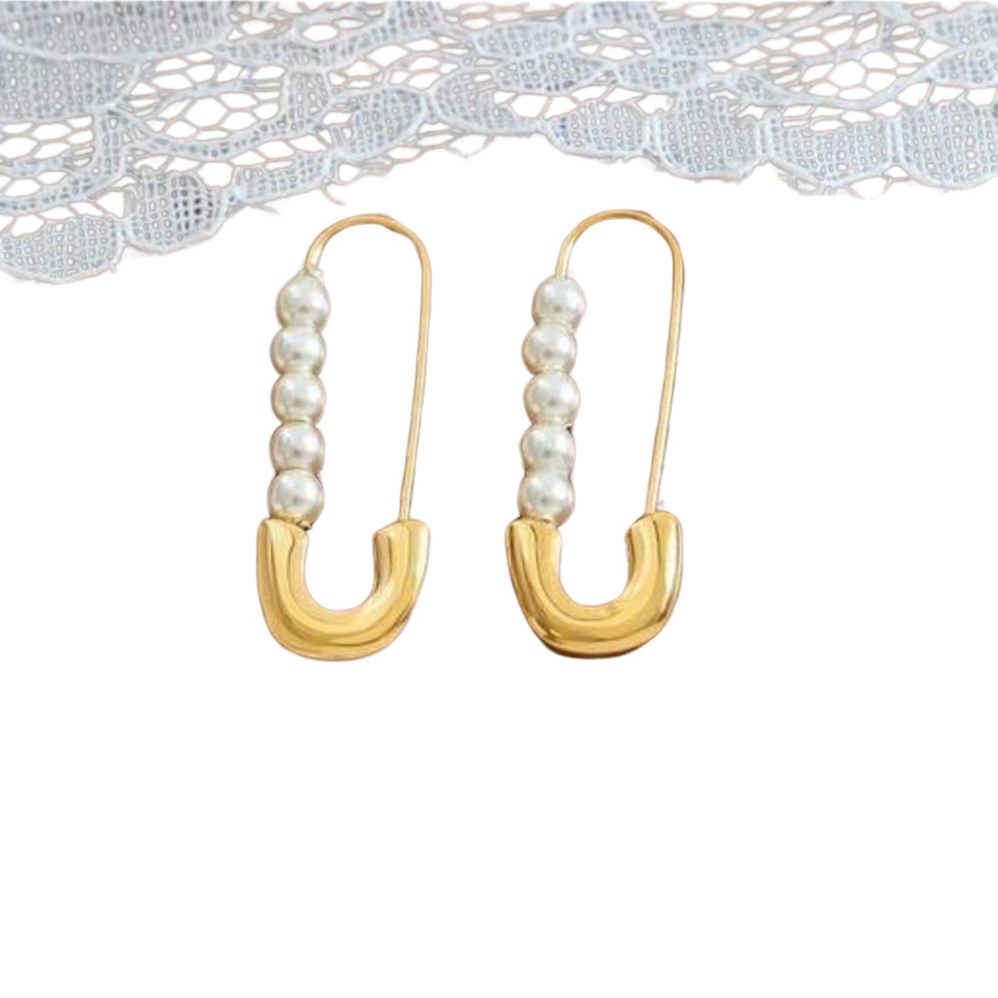 Safety Pin Pearl Earrings