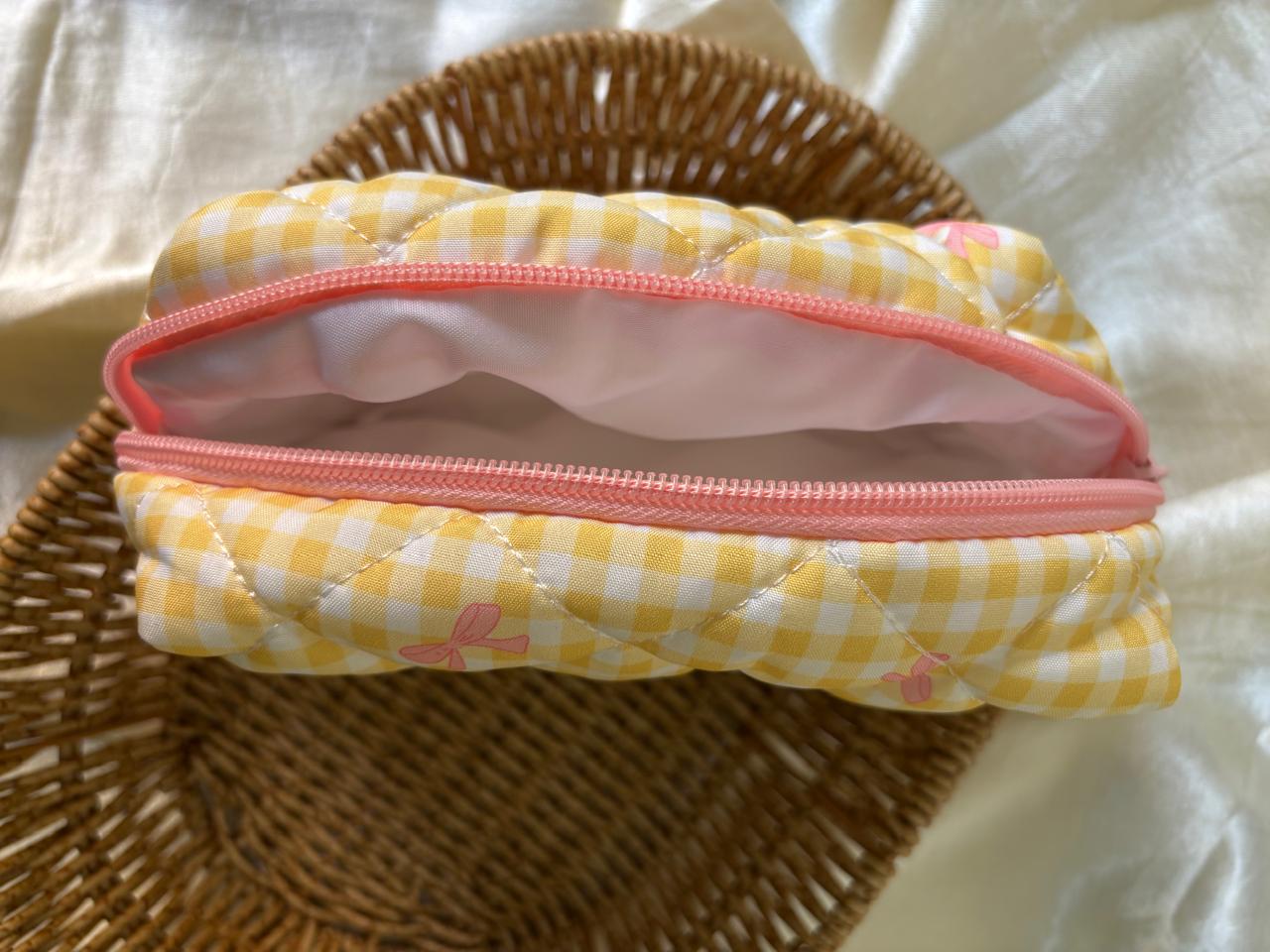 Yellow Gingham Makeup Pouch
