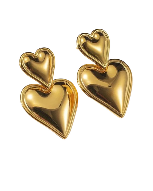 Double Heart Drop Earrings