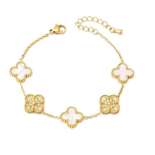 White Studded Clover Bracelet
