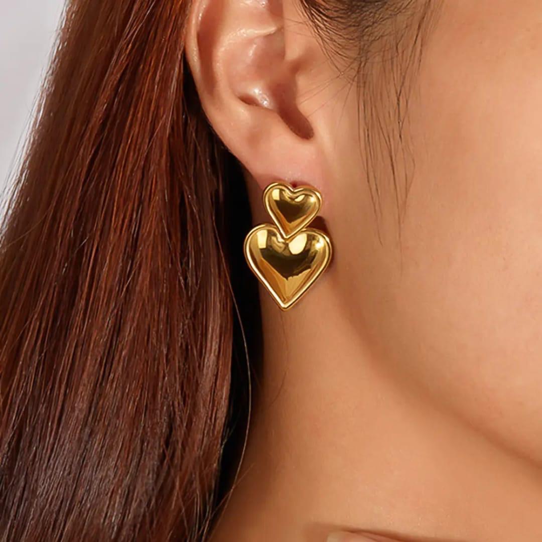 Double Heart Drop Earrings