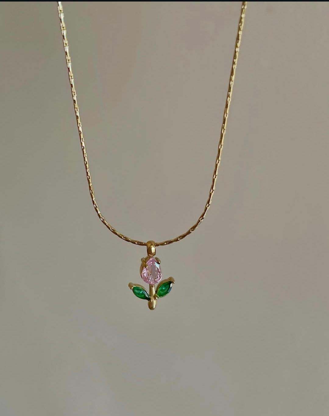 Pink Crystal Tulip Necklace
