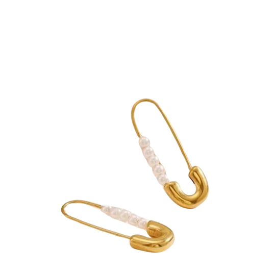 Safety Pin Pearl Earrings