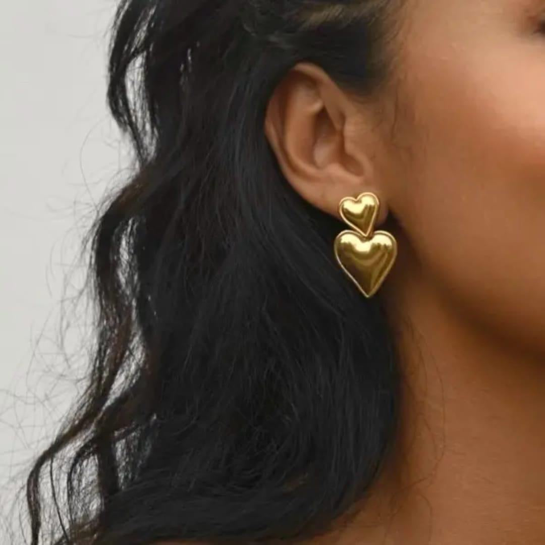 Double Heart Drop Earrings