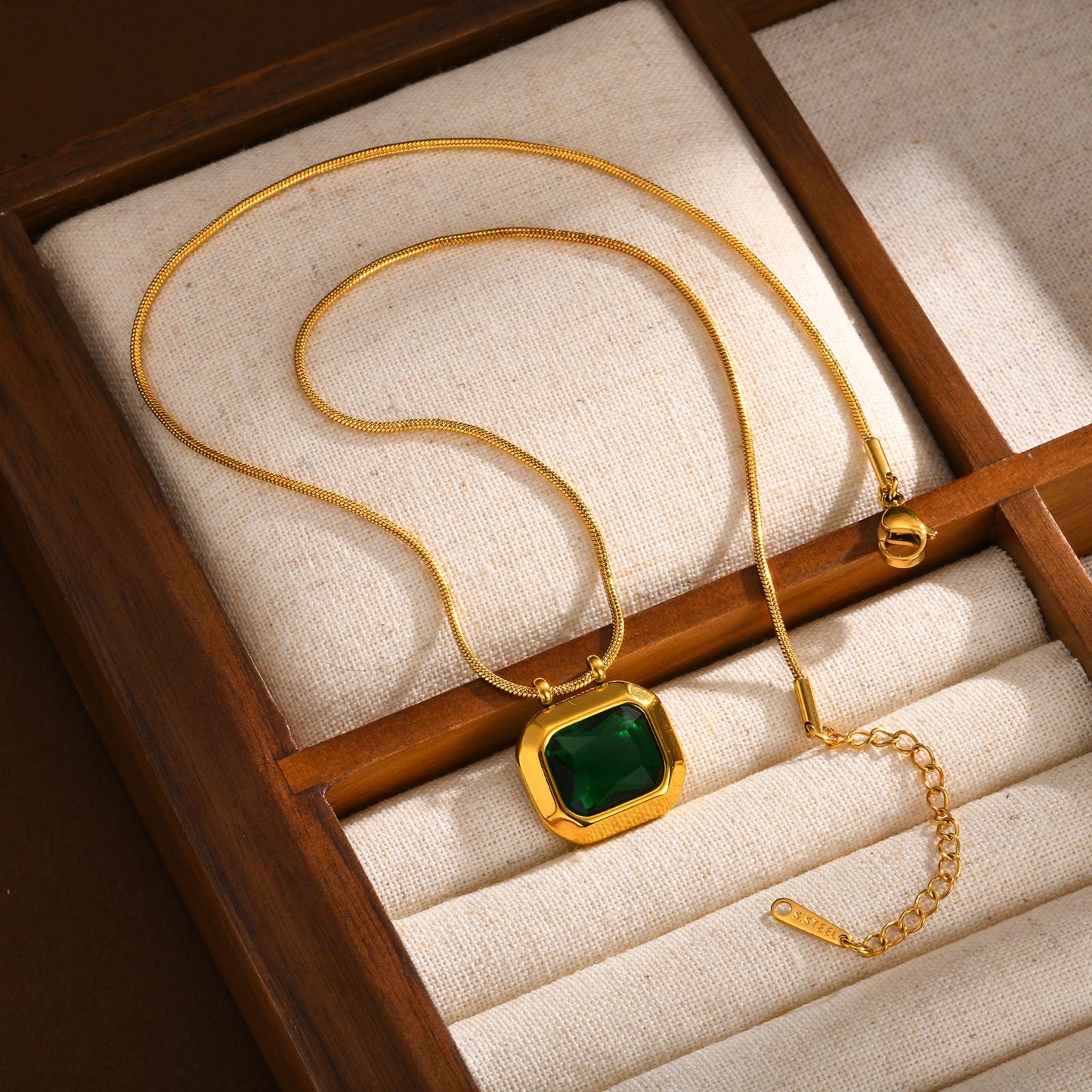 Green Emerald Octagonal Pendant Necklace