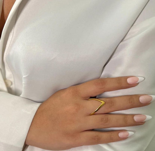Zara Solid Golden V-shaped Ring