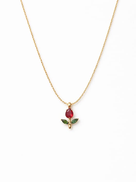 Red Tulip Crystal Dainty Necklace