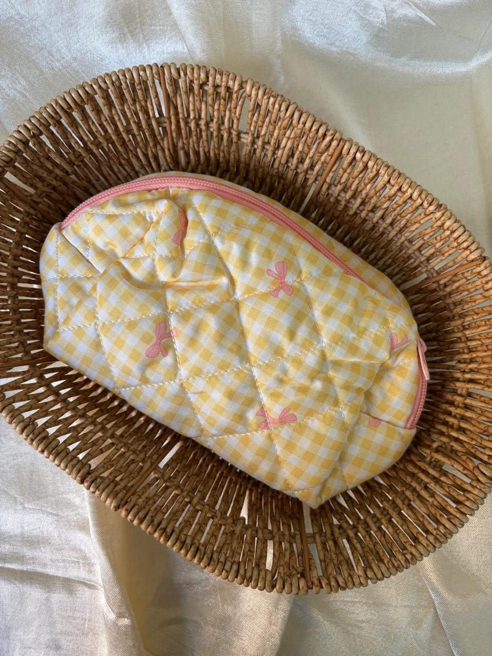 Yellow Gingham Makeup Pouch