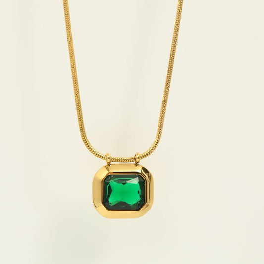 Green Emerald Square Pendant Necklace